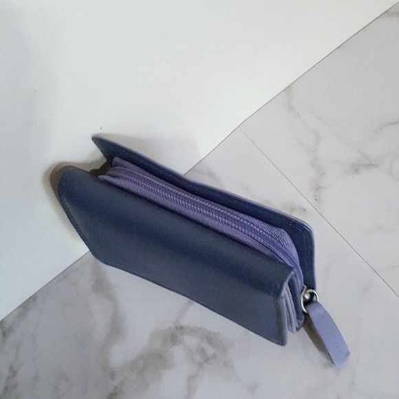 Leather Wallet with Zip Coin Section, Purple Navy - Picture 13 of 14